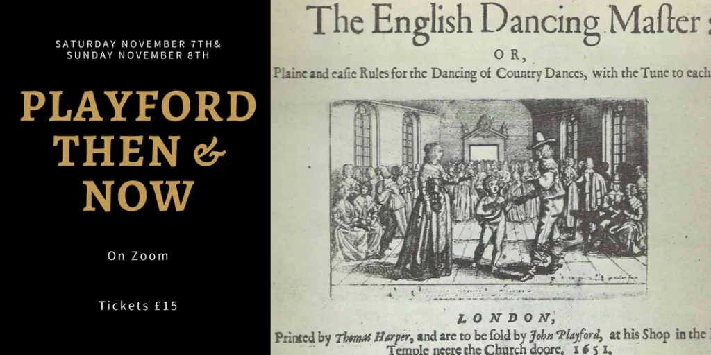 Playford Then & Now festival banner showing cover of The English Dancing Master